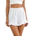 thumbnail image 4 of BLVB Boho Shorts for Women Summer Beach Vacation Clothes Spring Elastic Waist Embroidered Ruffle Lounge Shorts, 4 of 5