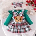 thumbnail image 2 of Newborn Romper Infant Girls Christmas Long Sleeve Romper Bodysuit Xmas Cartoon Plaid Printed Suspender Skirts Outfits Green, 12-18 Months, 2 of 8
