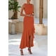 thumbnail image 4 of Vestido largo PRETTYGARDEN 2025 sin mangas con volantes, color rojo sirena, 4 of 5