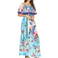 thumbnail image 3 of Sakkas Tara Women's Long Maxi Boho Off Shoulder Summer Casual Dress Floral Print - TLB256-Blue - One Size Regular, 3 of 5