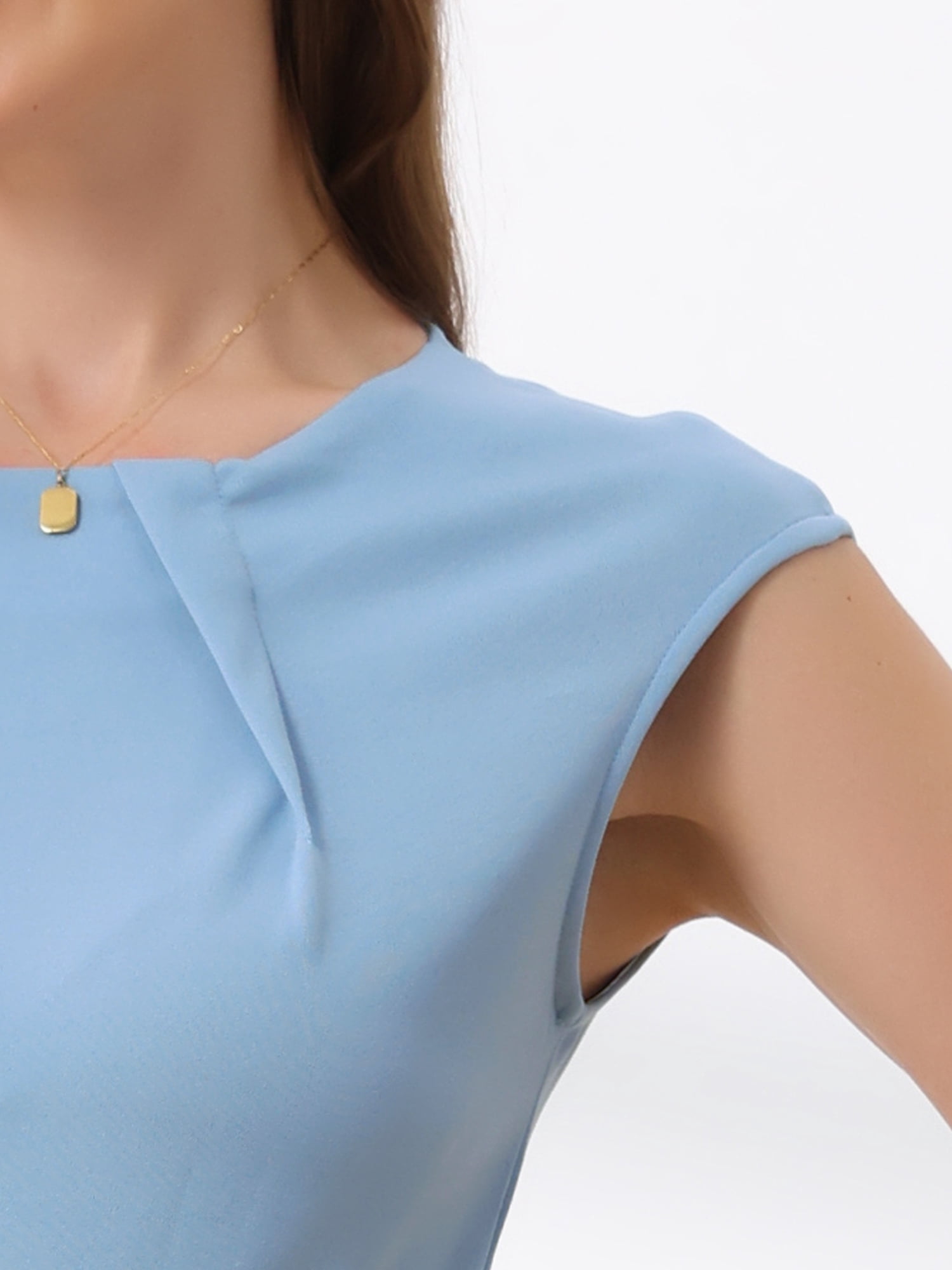 DARING DIVA Elegant Round Neck Cap Sleeve Belted Work Sheath Dresses XL Light Blue
