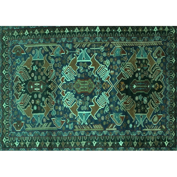 Ahgly Company Machine Washable Indoor Rectangle Persian Turquoise Blue Traditional Area Rugs, 6' x 9'