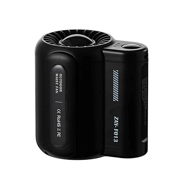 Black Portable Hanging Waist Usb Bladeless Power Bank Outdoor Efficient Cooling Gear Adjustable Design