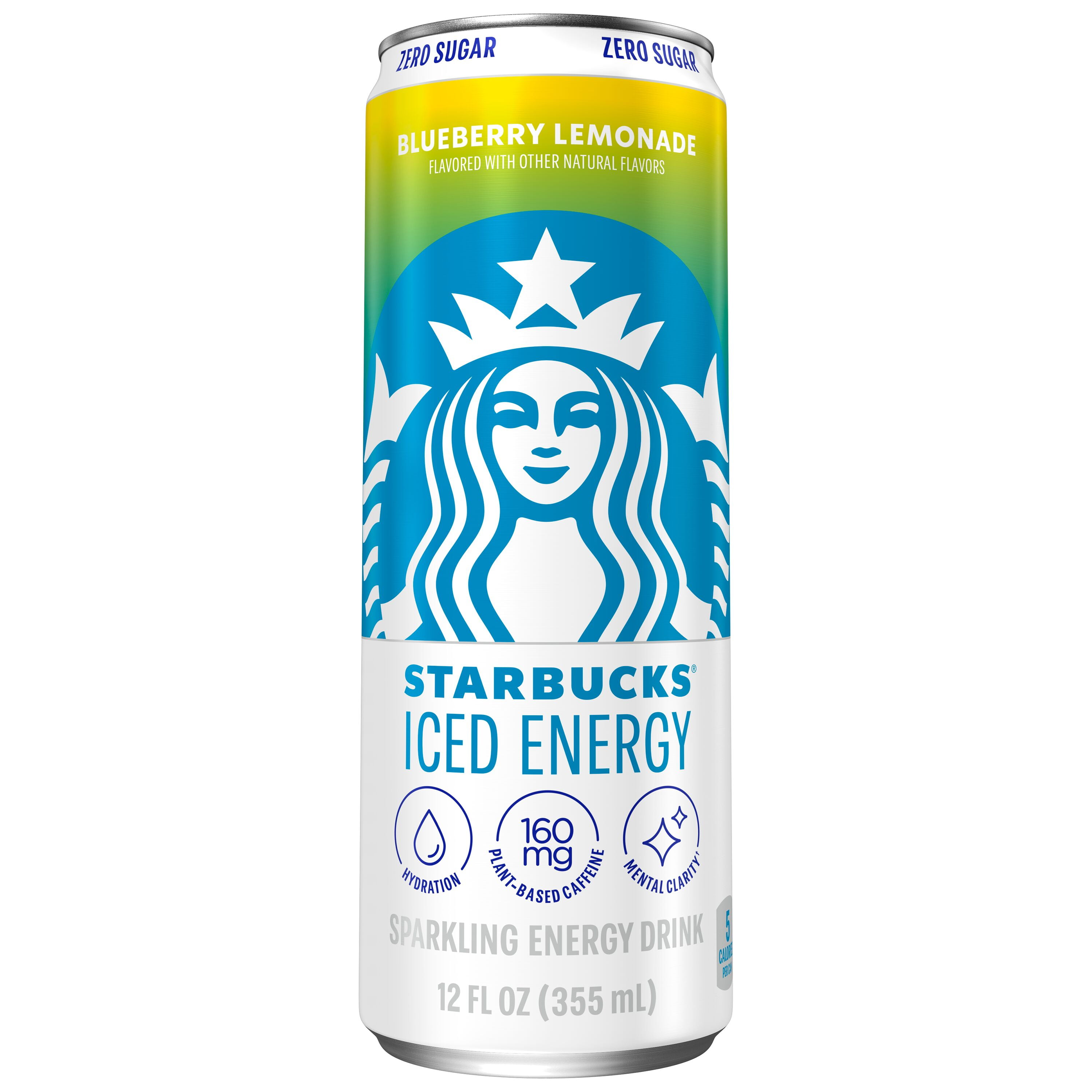 Starbucks Iced Energy Zero Sugar Sparkling Energy Drink Blueberry Lemonade 12 fl oz Cans, 12 Pack