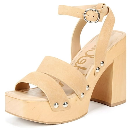 

Sam Edelman Rosalind Terra Rose Squared Toe Ankle Strap Block Heeled Sandals (Sesame Sued 11)