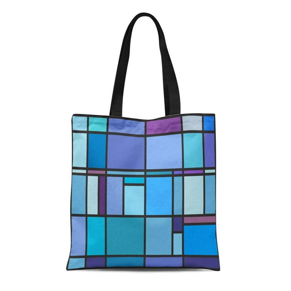 POGLIP Canvas Tote Bag Red Multicolored Stained Glass Window Irregular Block Pattern Colorful Durable Reusable Shopping Shoulder Grocery Bag