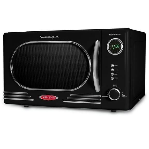 Nostalgia Retro Countertop Microwave Oven - Large 1000-Watt - 1.1 cu ft - 12 Pre-Programmed Cooking Settings - Digital Clock - Kitchen Appliances - Black