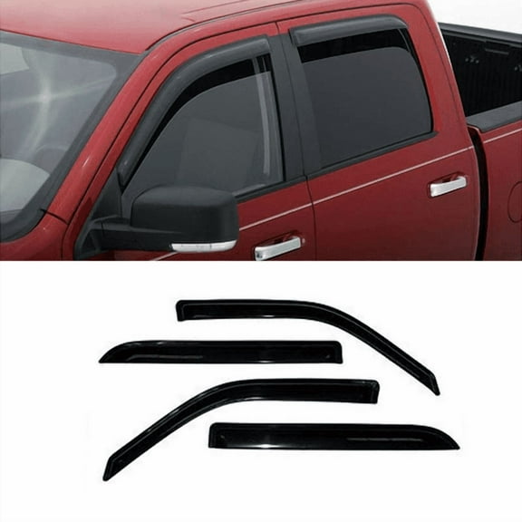 4pcs Window Visor Rain Guards Compatible with 2009-2018 Ram 1500 2500/3500 Crew Cab Smoke Wind Deflectors, UV-Resistant