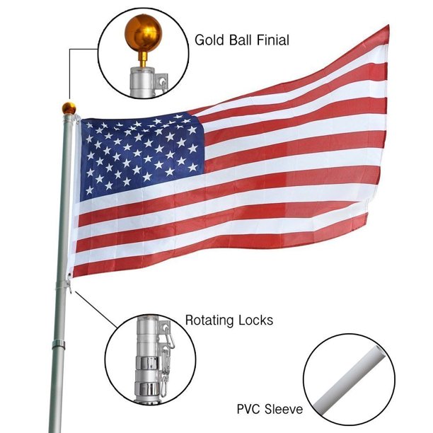 Koval Inc. 25 ft Aluminum Telescoping Flagpole Kit with US Flag (25FT