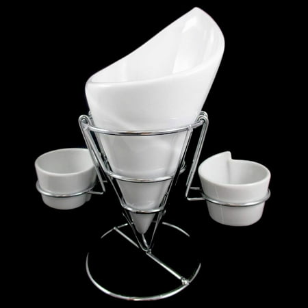- 4 Piece Set Ceramic French Fries Chip Dip Sauce Serving Dish Bowl Server Cup New