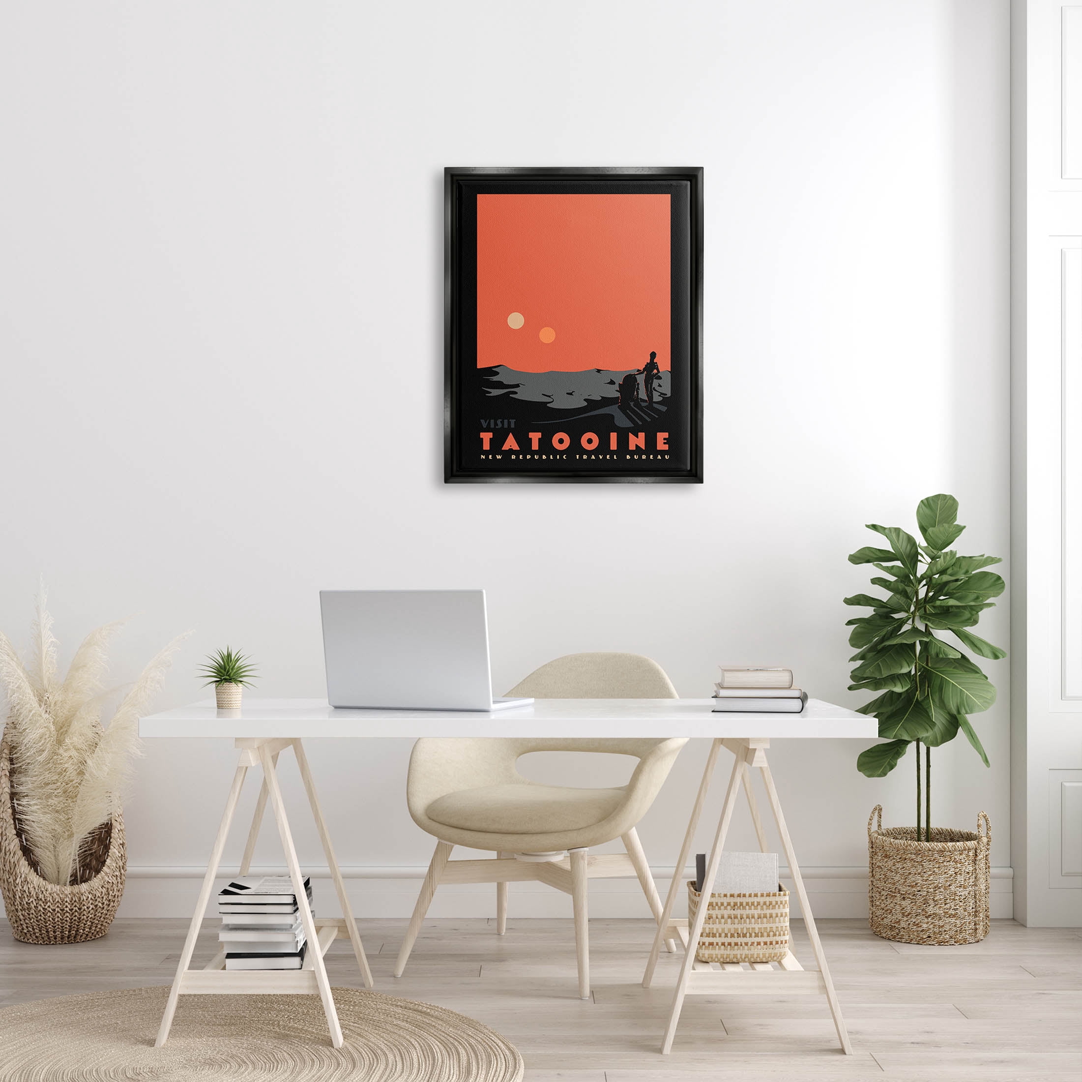 Stupell Industries Tatooine Vast Science Fiction Land Graphic Art Jet Black Floating Framed Canvas Print Wall Art, Design by Matheus Lopes Castro