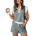 thumbnail image 6 of SOOMLON 2 Piece Sets for Women Summer Plus Size V Neck Cap Sleeve Lace Tees Color Block Shorts Casual Matching Outfit, 6 of 9
