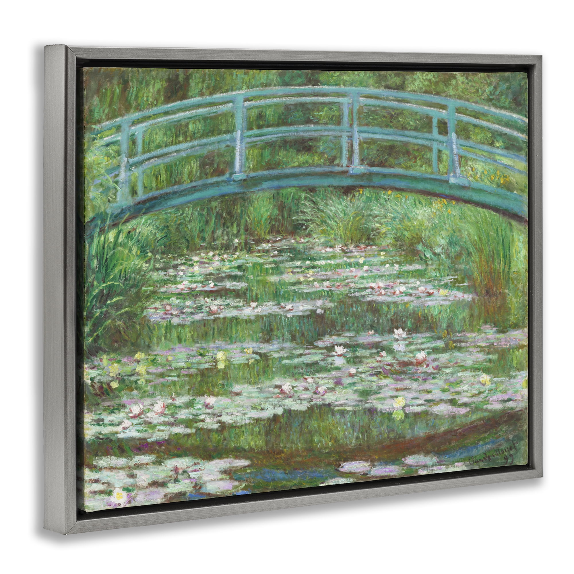 Stupell Industries Classic Monet Japanese Footbridge Landscape & Nature Painting Gray Floater Framed Canvas Art Print Wall Art, 21 x 17