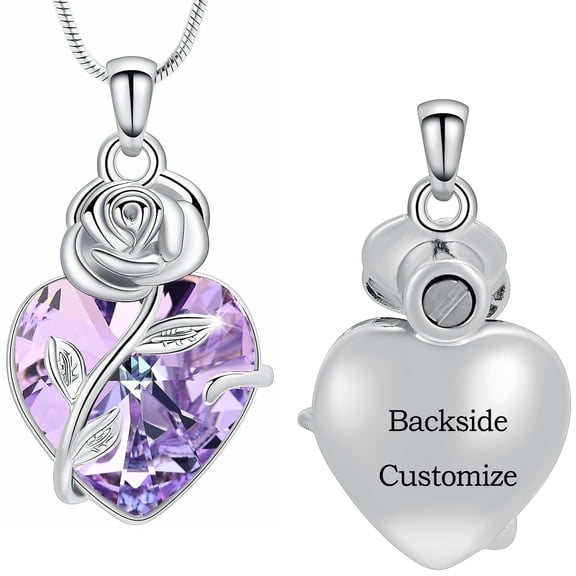 Personalize Rose Flower Birthstone Heart Urn Pendant Memory Necklace for Cremation Ashes Holder Memorial Jewelry