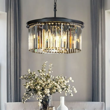 9-Light Matte Black Modern Crystal Chandelier 20 in. Flush Mount Ceiling Lights Fixture