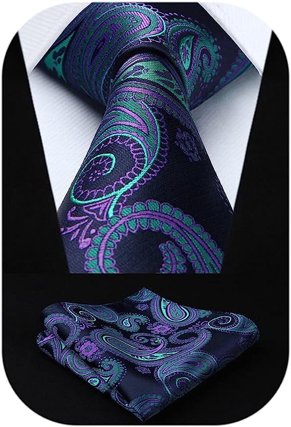 HISDERN Ties for Men Paisley Tie and Pocket Square Woven Classic Floral