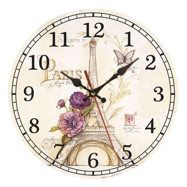 Reloj de pared de madera con números arábigos, redondo, silencioso, vintage, rústico, de 30 cm. C