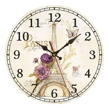 Silent Non-Ticking Wooden Decorative Round Wall Clock Battery Operated Wall Clocks Vintage Rustic Country Decor Round Wall Clock C