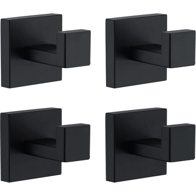 Ganchos de Pared Cuadrados4pzs | Acero Inoxidable304, Montaje con Tornillos Ocultos, Perchero Gancho para Toallas y Abrigos (4, Negro Mate)
