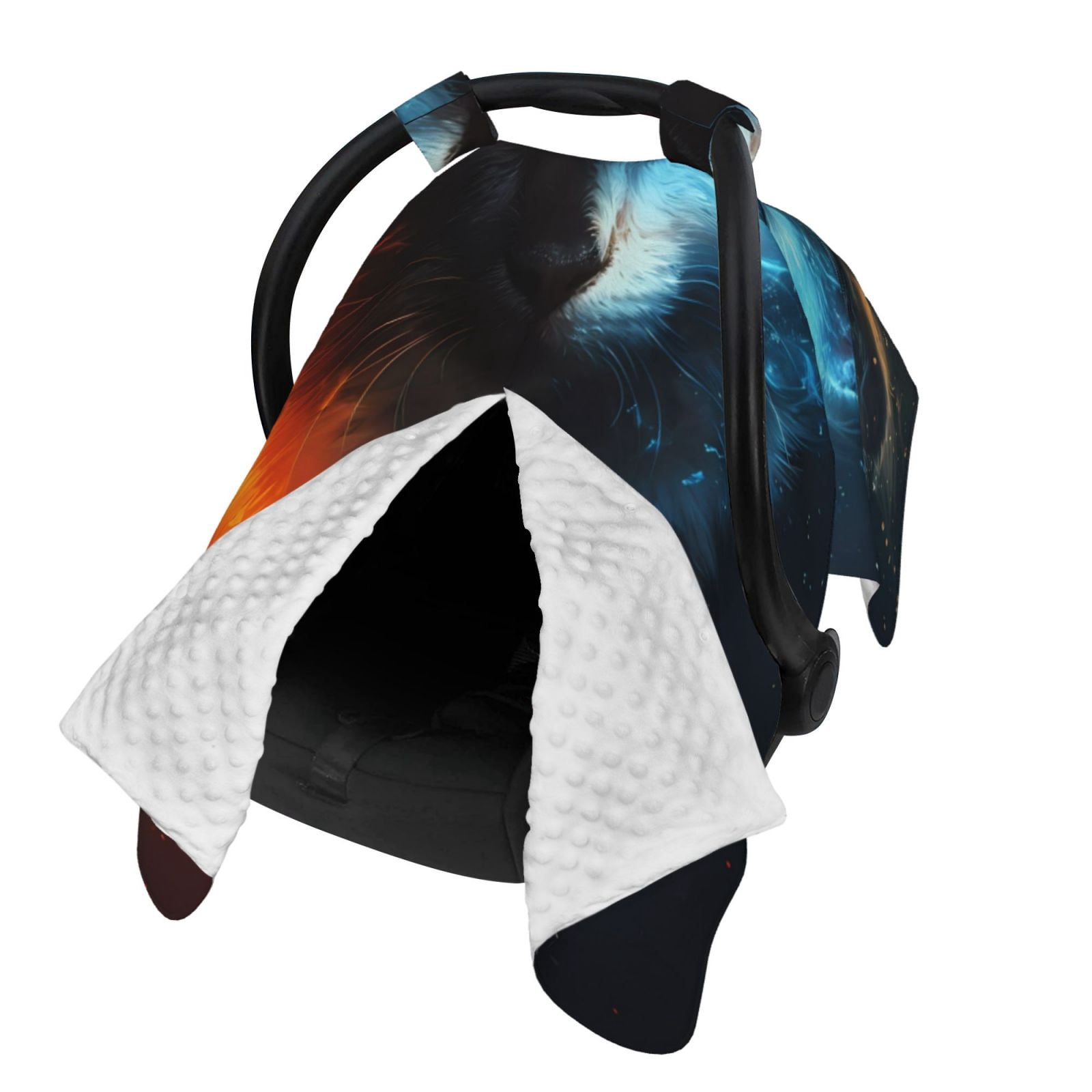 Naloa Red And Blue Fire Cat Baby Car Seat Cover, Breathable Baby Carrier Cover, Multiuse Baby Carrier Cover & Nursing Breastfeeding Cover
