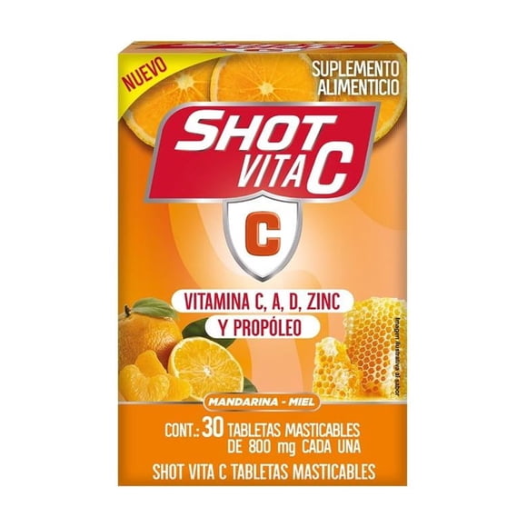 Suplemento alimenticio Shot Vita C mandarina miel 30 tabletas masticables de 800 mg c/u
