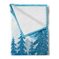 thumbnail image 2 of Northwoods Soft Flannel Fleece Throw Blanket, Mountains and Forest in the Winter Northern Landscape Illustration, Cozy Plush for Indoor and Outdoor Use, 50" x 70", Blue Night Blue White, by Ambesonne, 2 of 5
