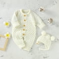 thumbnail image 4 of KAUOD Baby Boys Knit Jumpsuits with Hat New Born Crochet Button Front Rompers Outfits Soft Breathable Cotton Rompers, 4 of 9