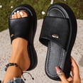 thumbnail image 3 of Rokment Women's Platform Chunky Backless Sandals 2026 Trendy Leather Chunky Wedge Mid Heels Slip on Slides Comfortable Casual Walking Slippers for Indoor Outdoor Black Size 6, 3 of 6