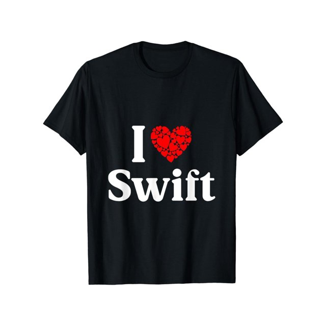 Camiseta informal y cómoda de algodón de manga corta con estampado de letras "I Love Swift" para hombre y mujer, color negro.