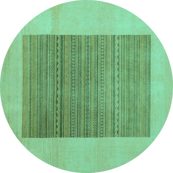 Ahgly Company Indoor Round Abstract Turquoise Blue Modern Area Rugs, 6' Round