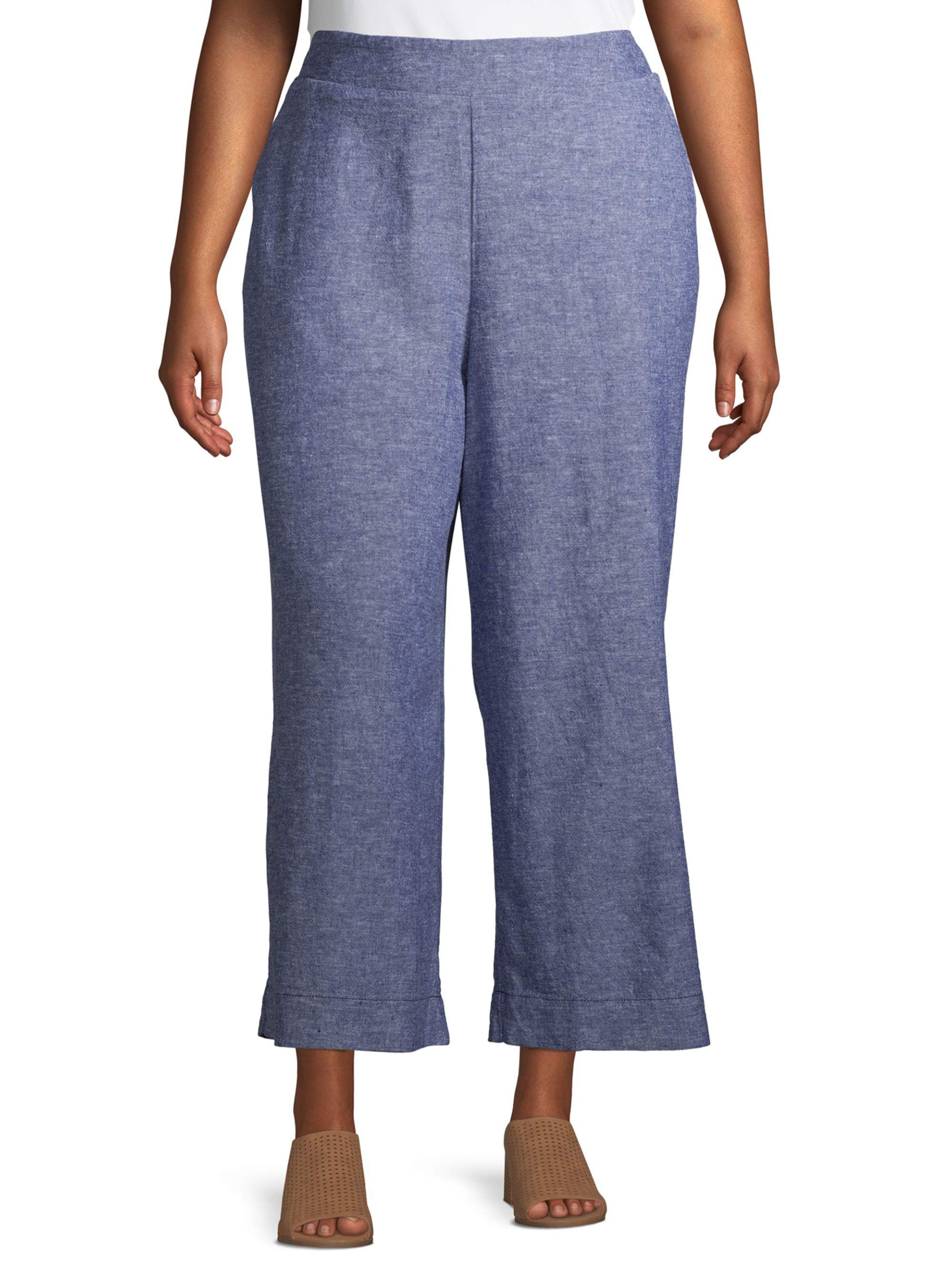 Terra & Sky Women's Plus Size Wide Leg Linen Crop Pants - Walmart.com