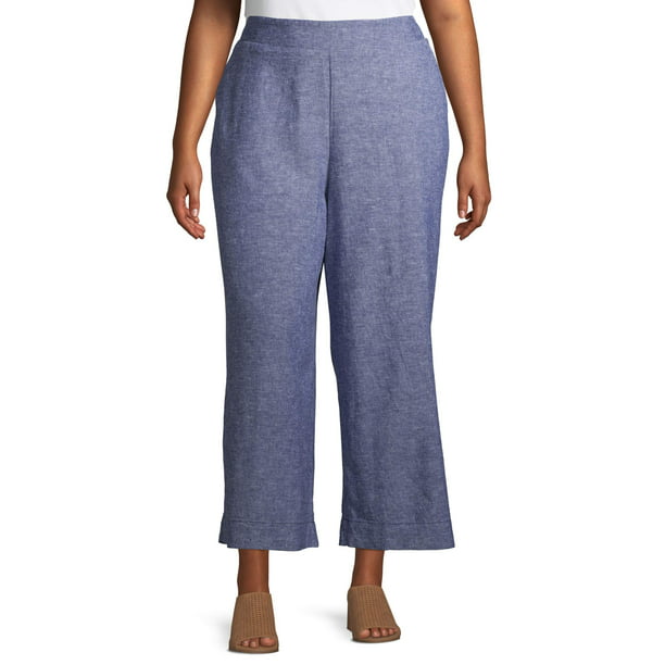 Terra & Sky Women's Plus Size Wide Leg Linen Crop Pants - Walmart.com