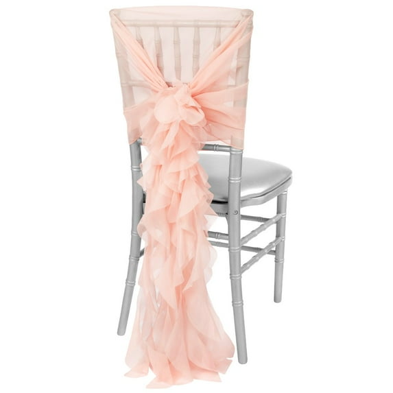 1 Set, Soft Curly Willow Ruffles Chair Sash & Cap - Blush/Rose Gold For Wedding, Party & Home Decor