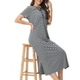 thumbnail image 5 of Sakmal Long Womens Nightgown Gray Button Down Soft Nightwear Striped Short Sleeve Nightgowns with Pockets, 5 of 6
