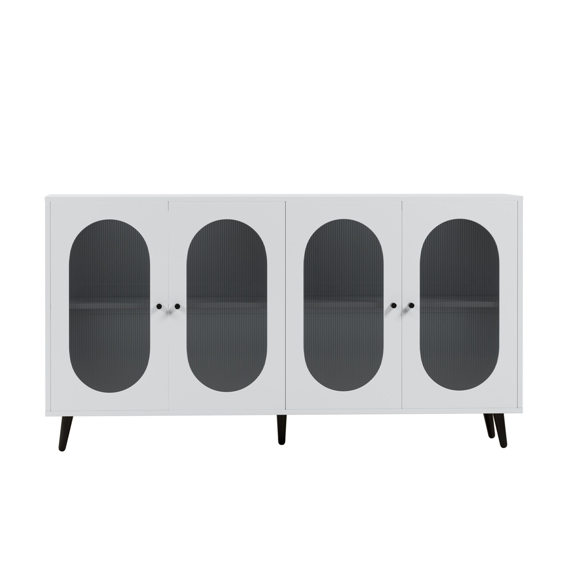 DEALTOPS Stylish Sideboard with Acrylic Cabinet Doors, Adjustable Shelves and Metal Feet and Handles, White