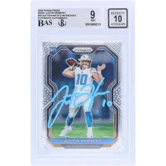 Justin Herbert Los Angeles Chargers Autographed 2020 Panini Prizm Light Blue Ink #325 Beckett Fanatics Witnessed Authenticated 9/10 Rookie Card - Fanatics Authentic Certified