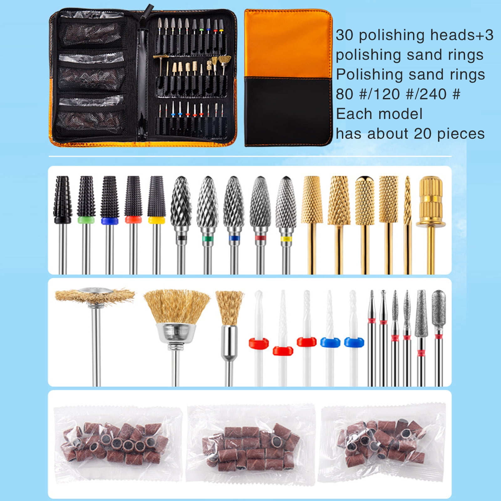 30Pcs Nail Drill Bits Set with Storage Bag, Diamond Cuticle Electric Nail File and Ceramic Acrylic Gel Nail Bits Kits
