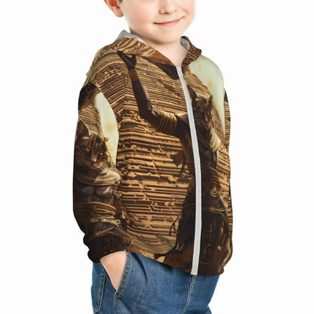 

Uemuo Egyptian Cat Pharaoh Magic Pattern Rash Guard for Boys Girls Long Sleeve Swim Shirts UPF 50+ UV Sun Protection Hooded Fishing Shirt with Pocket for Kid-4 Years
