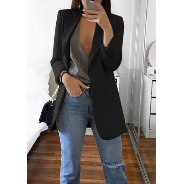 Mujer Solapa Slim Cardigan Traje Abrigo Moda Casual Traje Polo Cuello Slim Fit Blazer Manga Larga Chaqueta Abrigo