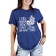 thumbnail image 1 of Camiseta de manga corta para mujer, estilo casual, de moda, cuello redondo, talla XL, estilo retro azul con estampado blanco, 1 of 6