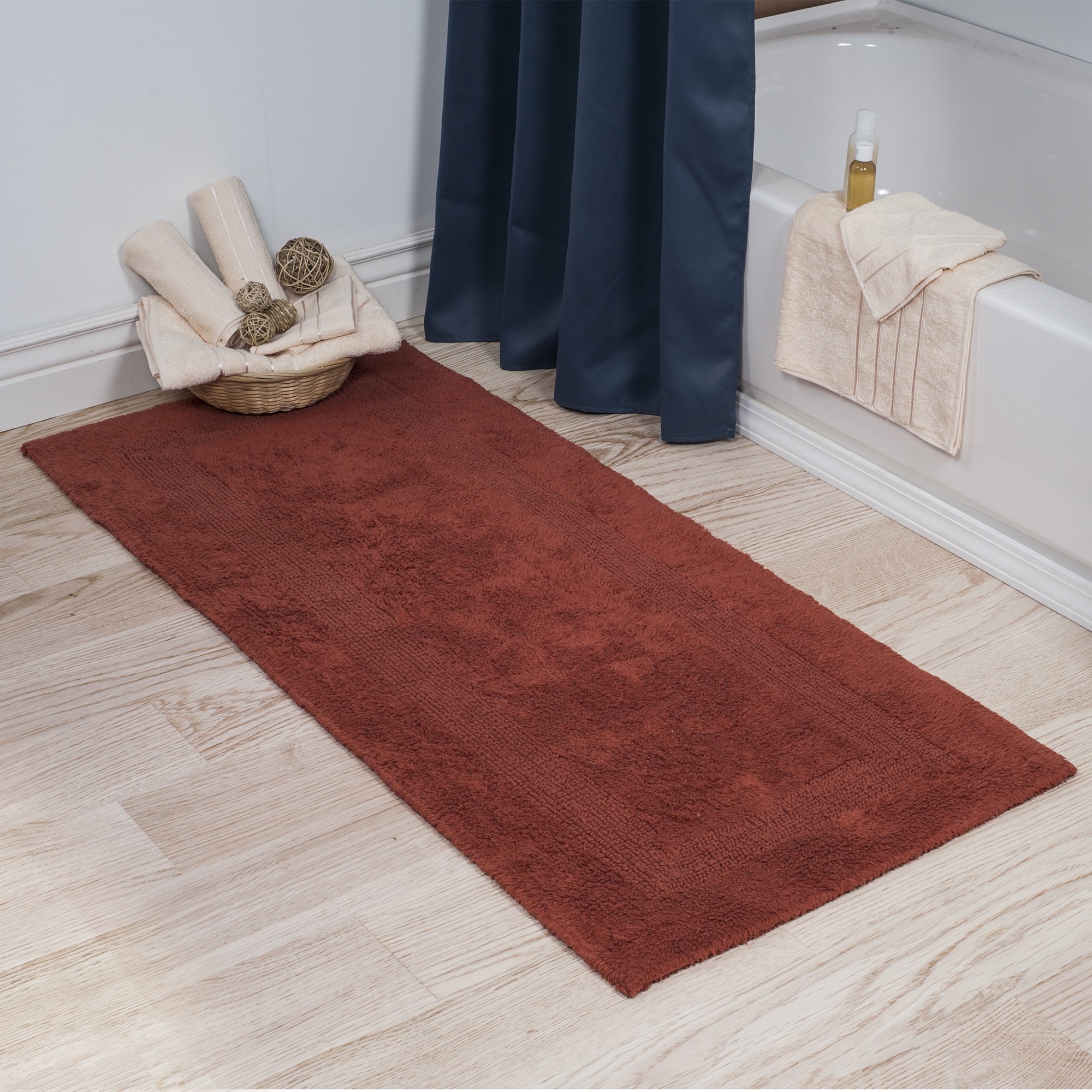 Somerset Home 100 Cotton Reversible Long Bath Rug Brick 24x60