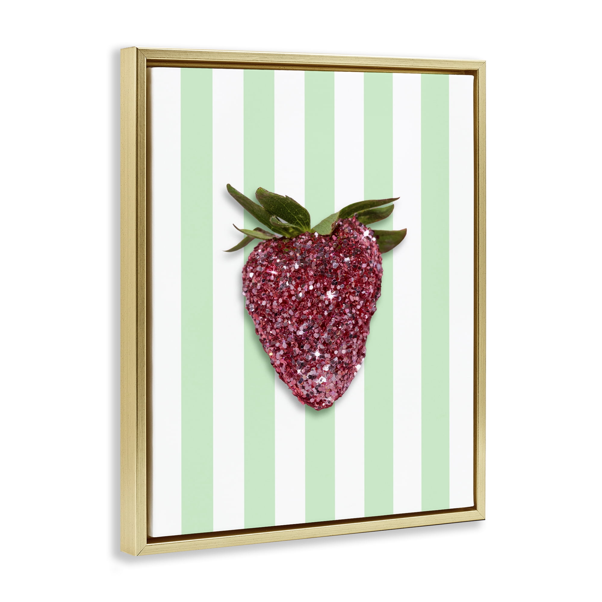 Stupell Industries Glimmer Cherry on Green Stripes Gold Framed Floater Canvas Wall Art, design by LISH Creative