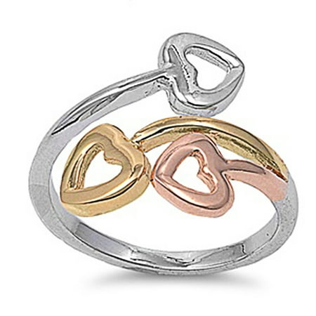 - Men's Sterling Silver Tri - Color Heart Ring 22mm ( Size 5 to 11)