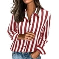 thumbnail image 2 of Top for Women Long Sleeve Striped Button Up Shirt Red L, 2 of 6