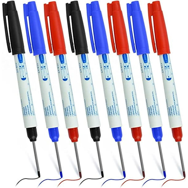 8 marcadores de agujeros profundos, marcador permanente de punta larga de 30 mm para lugares de trabajo de precisión para madera, metal, herramientas artesanales (3 azules, 3 rojos, 2 negros) Sincero Electrónica