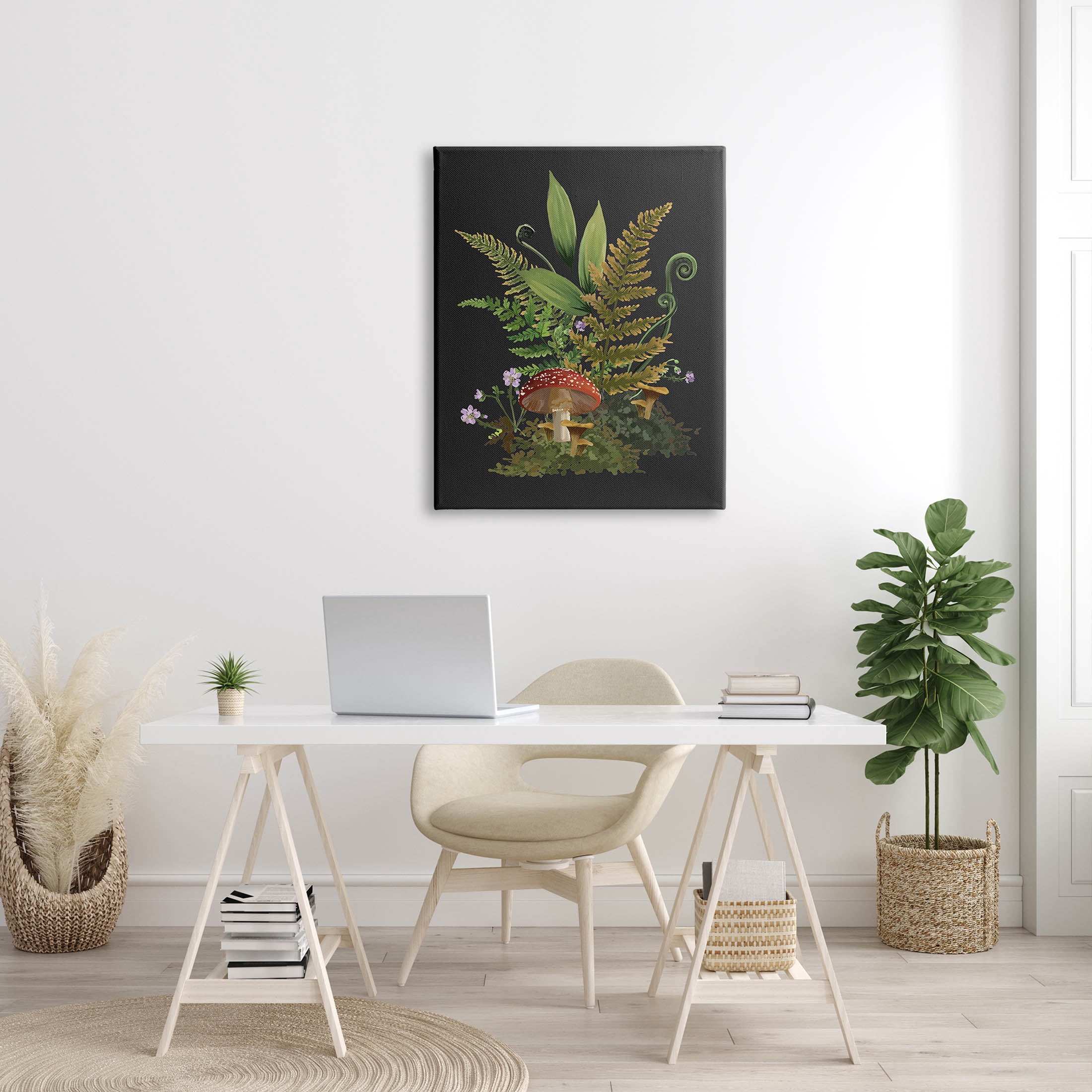 Ferns Sprouting Woodland Mushroom Plants Botanical & Floral Graphic Art Gallery Wrapped Canvas Print Wall Art