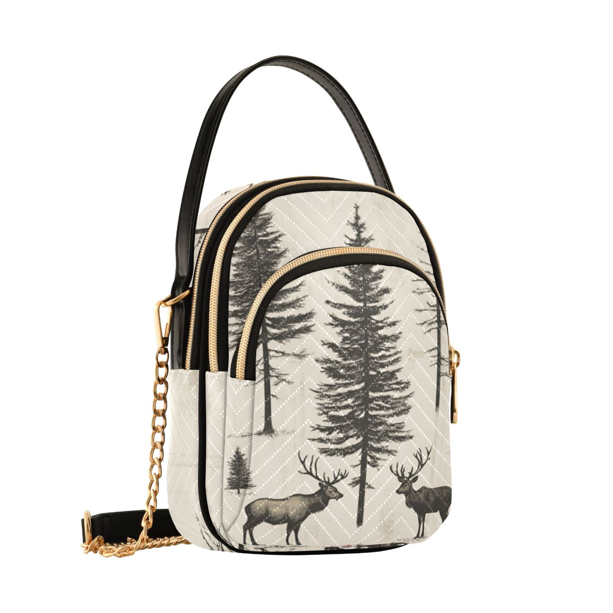 FORMRS Crossbody Bag for Women Quilted Travel Shoulder Cell Phone Purse with Chain Strap Handbag, Black Deer