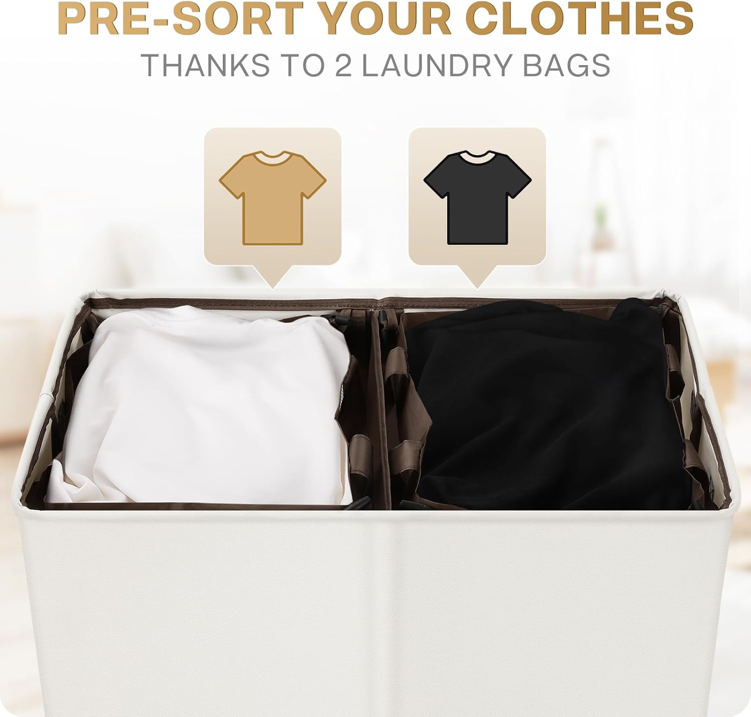 Double Laundry Hamper with Lid, 130L Clothes Hamper 2 Section, Laundry Basket with Removable bag, Bed room decor aesthetic, laundry room organization, Home and dorm room essentials