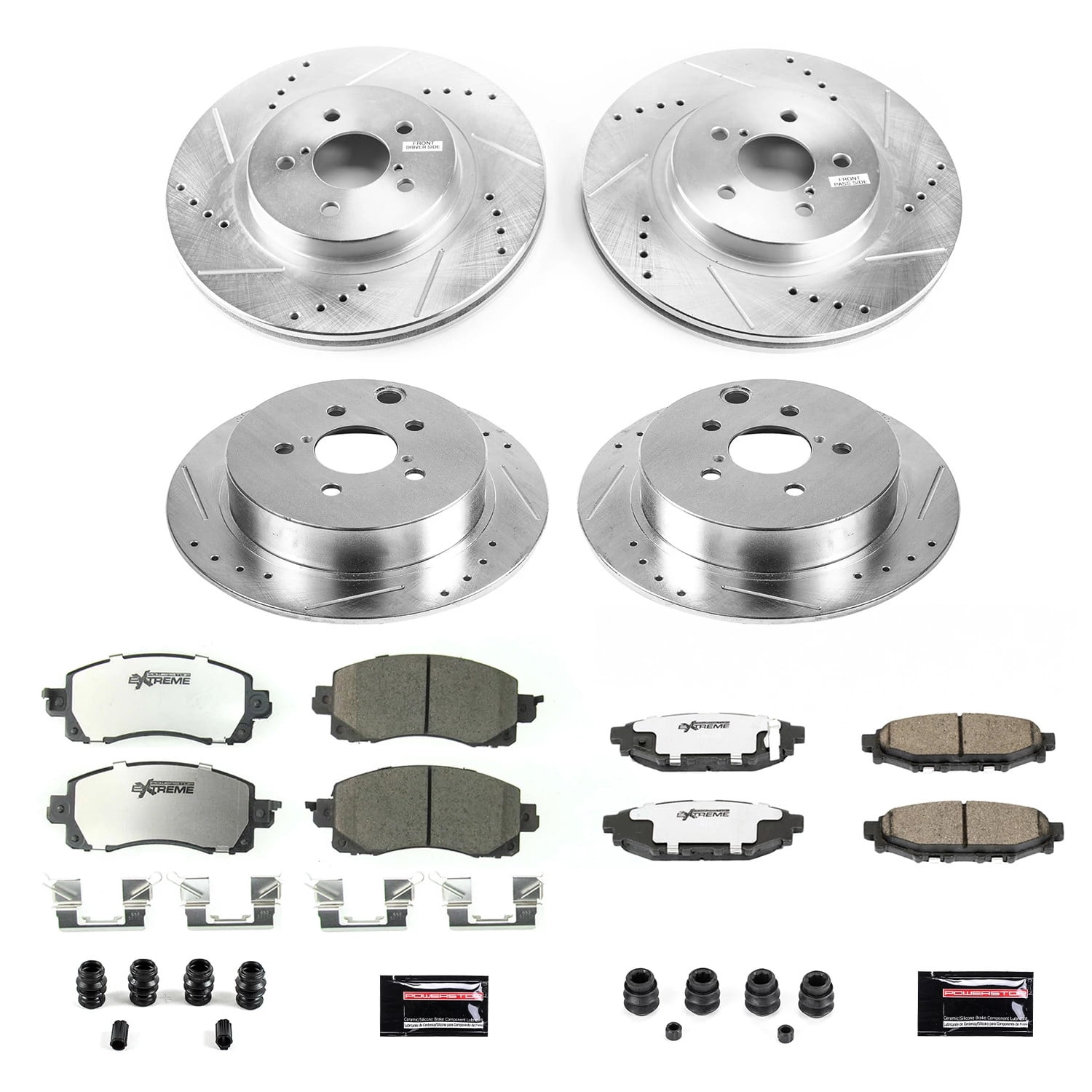 PowerStop Front and Rear Z26 Street Warrior Carbon-Fiber Ceramic Brake Pad and Drilled and Slotted Rotor Kit Fits: SUBARU Select Models K7927-26