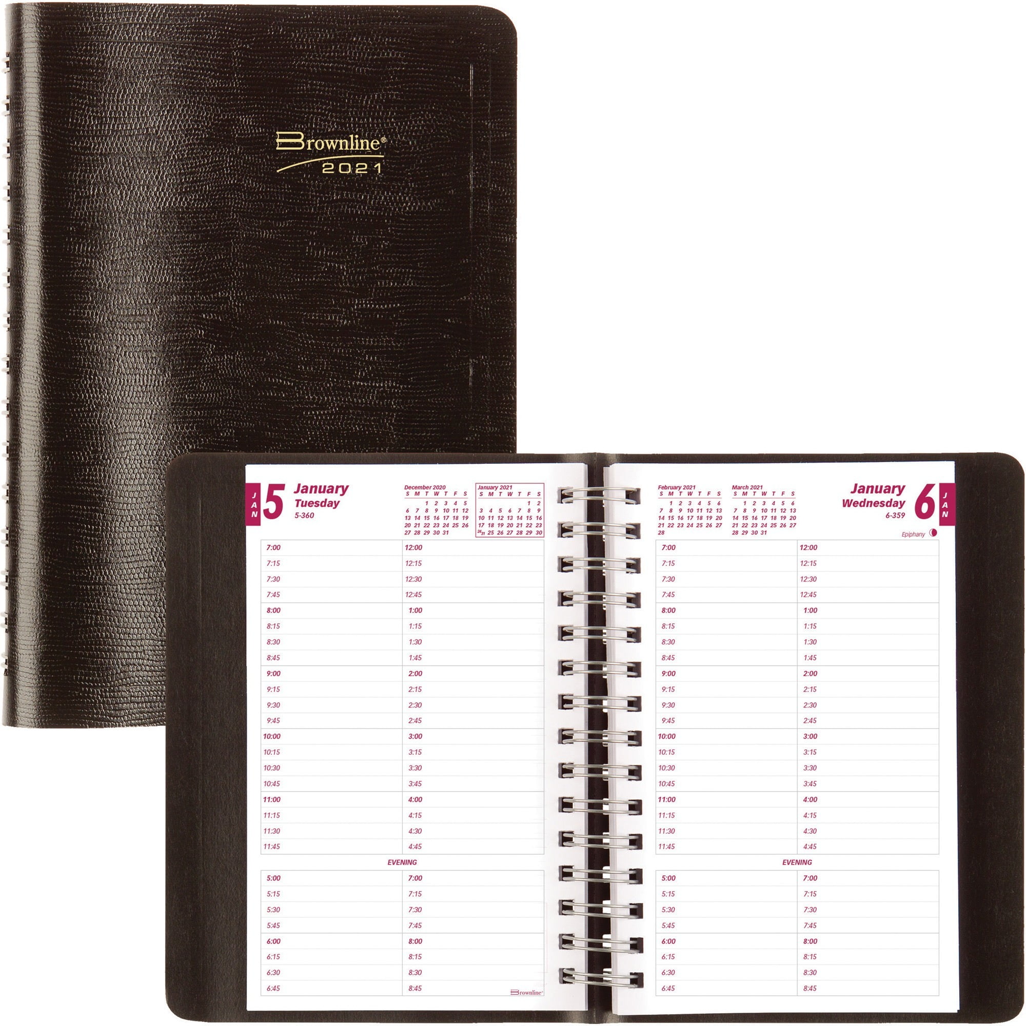Photo 1 of Brownline 2021 Daily Appointment Book, Twin-Wire, Black, 8 x 5 inches